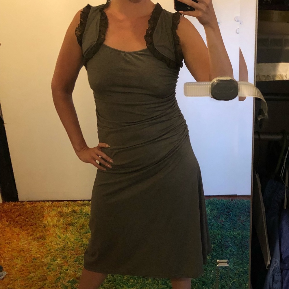 Mishu L Victorian cabaret olive dress, lace trim